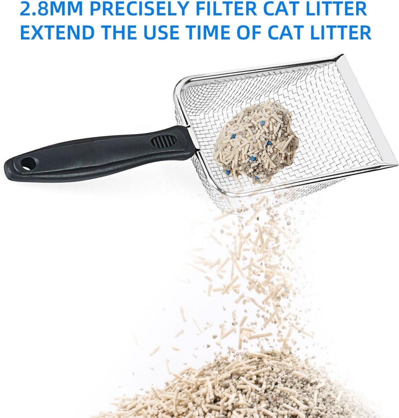 SmartTail Cat Litter Scoop, Stainless Steel Mesh Scoop Away Cat Litter, Kitty Litter Scoop 2.8mm Hole, Non-Stick Cat Litter Scoop for Crystal Litter|Pine Pellets|Small Pieces, Litter Cleaner Beach Mesh Shovel - Image 2